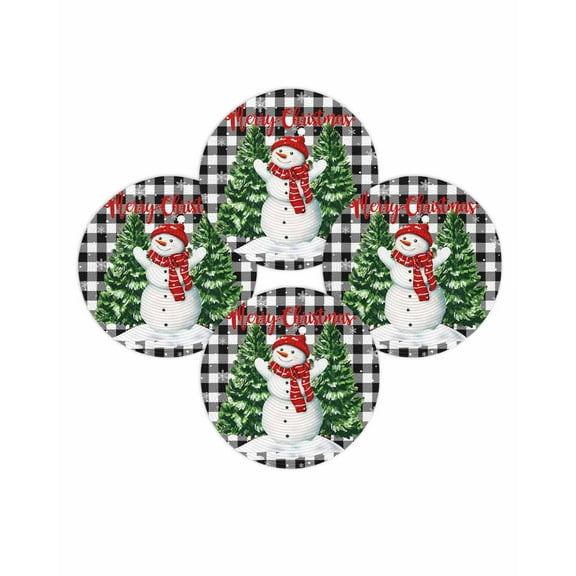 Christmas Round Placemats Set of 4 Christmas Tree Snowman Place Mats Washable Woven Placemat Snowflake Black Buffalo Plaid Circle Braided Table Mat for Kitchen Dining Table Party Home Decor 15 Inch