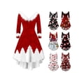 thumbnail image 6 of Women Christmas Dress Print Furry Collar Long Sleeve Xmas Party Dress High Waist Swing Dress, 6 of 9