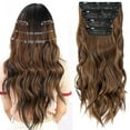 Benehair 4 Pieces Set Clip in Hair Extensions Highlight Wavy Curly Long Synthetic Hairpieces for