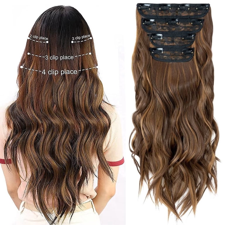 4 Pcs Clip in Hair Extensions Synthetic Dark Brown Wavy 22 Inch Women Amazon.com : 4Pcs Synthetic Clip in Hair Extensions, 20  main image 2