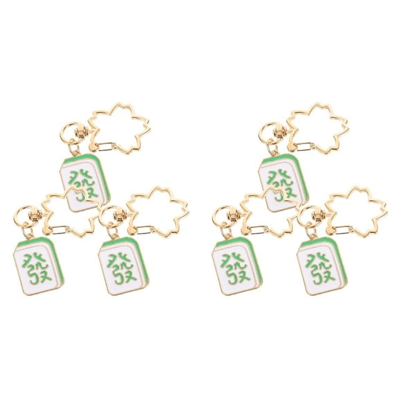 Jiyike 6 pcs Mahjong Tile Keychains Bag Hanging Pendant Metal Keyrings Creative Keychains