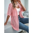 thumbnail image 3 of Summer Cardigan Sweaters for Women Light-Weight Half Sleeve Open Front Cropped Crochet Beach Cover Ups Pink S, 3 of 8
