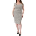 thumbnail image 2 of Agnes Orinda Women's Plus Size Tweed Dress Sheath Vintage Square Neck Cap Sleeve Side Split Work Midi Pencil Dresses with Zipper 2X White, 2 of 6