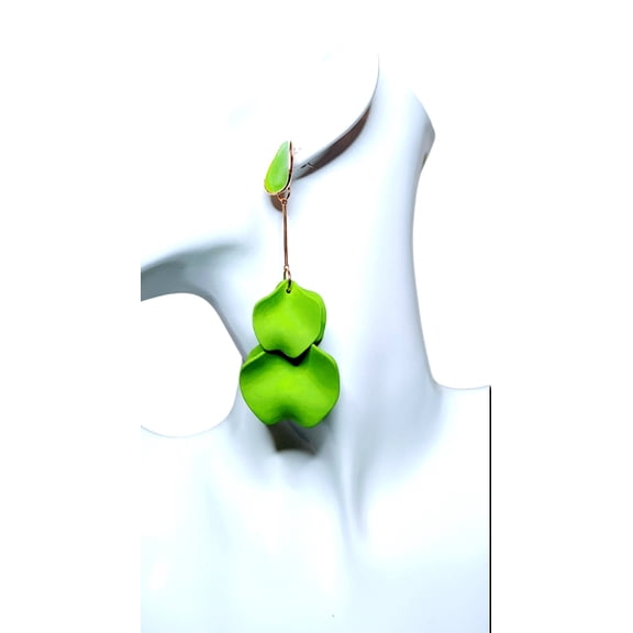 Women’s Green Floral Statement Earrings – Bold Petal Drop Dangle Jewelry