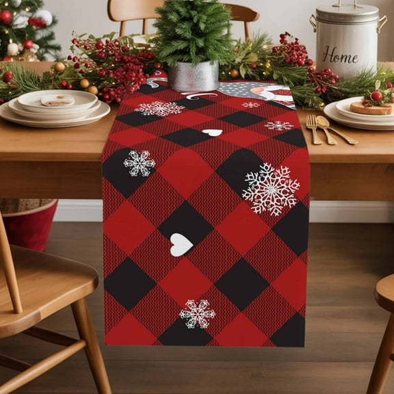 Table Runner 70 Inch Long - Merry Christmas Gnome SnowflakesDecorative Table Scarf,Red Black Buffalo PlaidDining Table Runners for Wedding Party Kitchen Dining Tables