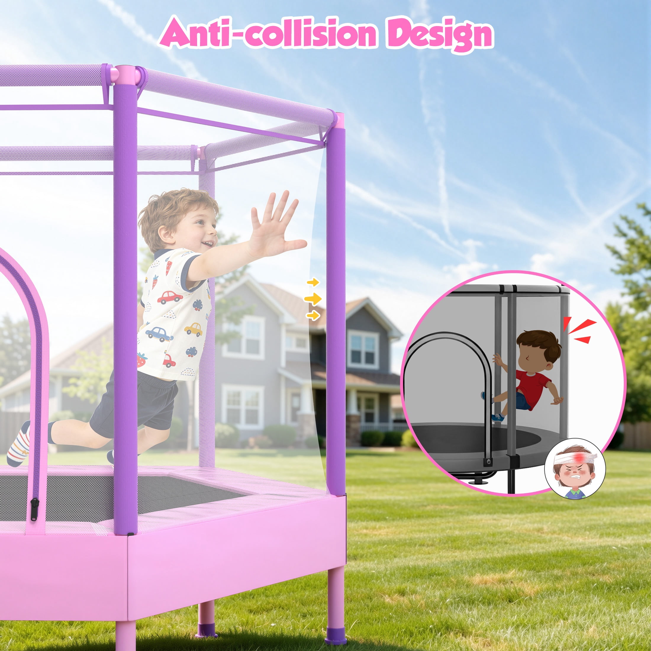 Mini Trampoline for Kids with Safety Enclosure Net, 55" Toddler Trampoline with No-Gap Safe Design, Segmart Recreational Trampolines for Birthday Gifts, Rebounder Trampoline with Ocean Balls