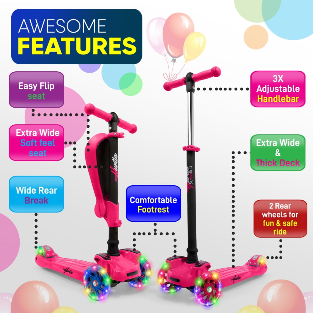 Hurtle Scoot Kid 3-Wheel Kids Scooter - Child & Toddler Toy Scooter with Built-in LED Wheel Lights