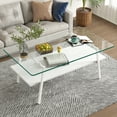 thumbnail image 3 of Rectangle Coffee Table,Metal Frame & Clear Glass & White Wood Top & White Leg,Double Layer Glass Coffee Table for Living Room,Office,Apartment,White, 3 of 8