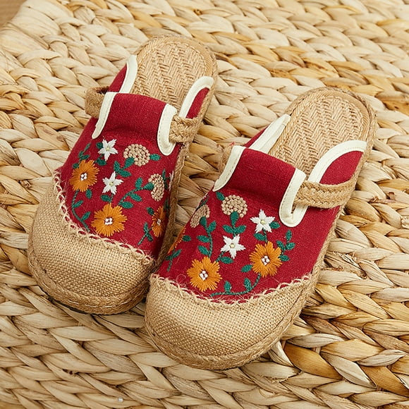Latrodar Womens Mules Retro Comfort Walking Slide Sandals Women Summer Soft EVA Embroidery Slip on Sandals Slip on Sandals Beach Slippers Indoor Flat Heel Yoga Mat Cushion Slide Sandals
