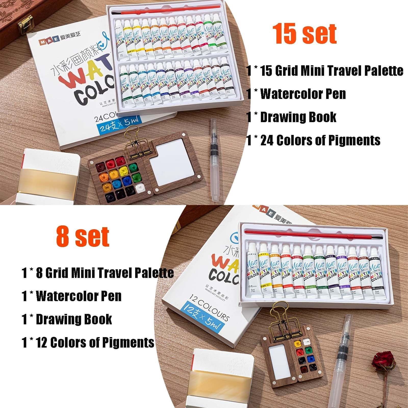 Tobios Mini Watercolor Paint Set with Picture Book, 12/24 Color Travel Watercolor Kit for Beginners, Compact Art Set for Kids, Students, and On-the-Go Painting