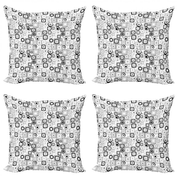 Ambesonne Black and White Throw Pillow Cover 4 Pack, Squares Circles, 24", Black White