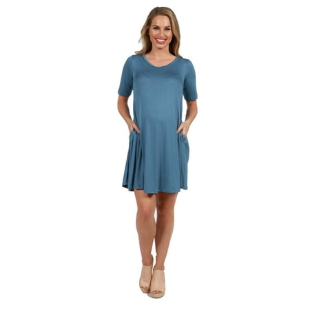 

24seven Comfort Apparel Knee Length Maternity Pocket T Shirt Dress