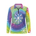 thumbnail image 4 of Yuyamidu Snowflake Women's Quarter Zip Golf Shirt Rainbow Tie Dye Long Sleeve Athletic Tennis Shirts Christmas Workout Outfits Size XS, 4 of 8