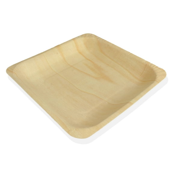 BambooMN 5.5" x 5.5" x 0.78" Disposable Wood Square Plates / Dishes - 300 Pieces
