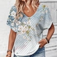 thumbnail image 1 of Xuyuer Womens T Shirt Casual Short Sleeve V-Neck Graphic T-Shirt Tops Tees Summer Dressy Casual Tops Pleated FrontVintage Shirt for Women Graphic Tee Casual Cottagecore Summer T Shirt, 1 of 6