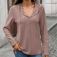 thumbnail image 4 of WQQZJJ Sweatshirts Tops for Women Solid Relaxed Fit Drawstring Hooded V Neck Button Smock Tops Drop Long Sleeves Casual T Shirt S-2XL, 4 of 5