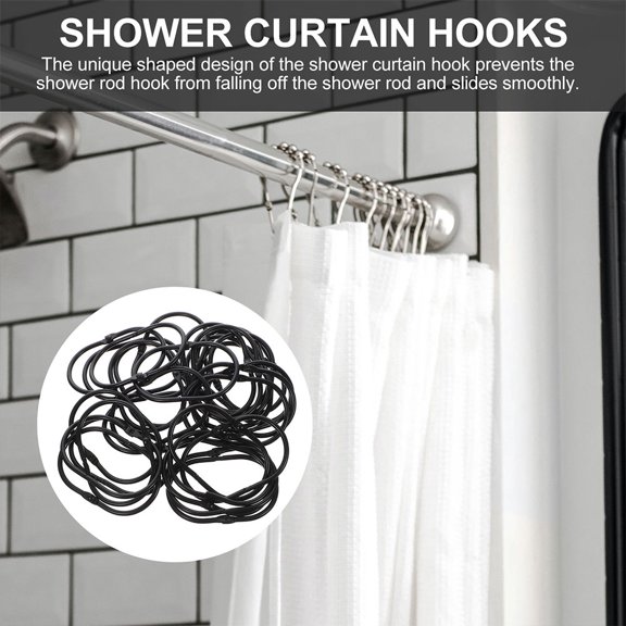 ETEREAUTY 12Pcs Bathroom Shower Curtain Rings Black Metal Easy to Use and Slide Smoothly