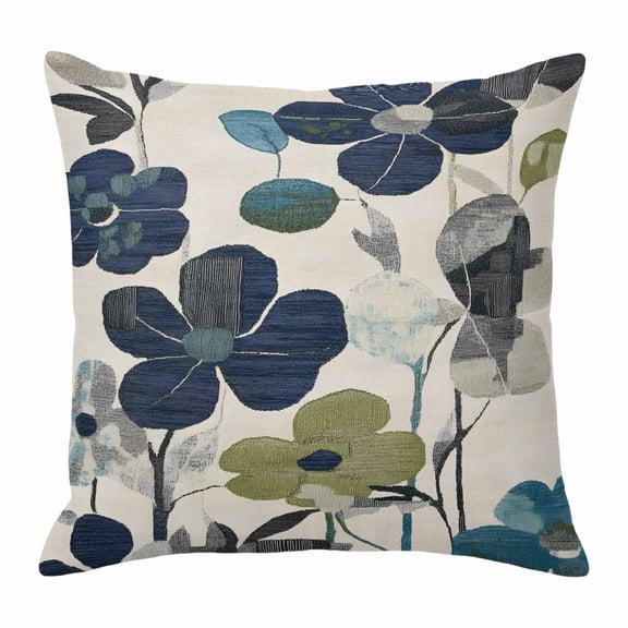 Pillow Covers 20x20 Inch, Navy Blue Green Floral Linen Pillowcase with Invisible Zipper, Vintage Botanical Leaves Decorative Throw Pillow Covers Cushion Case for Couch Sofa Bed Living Room