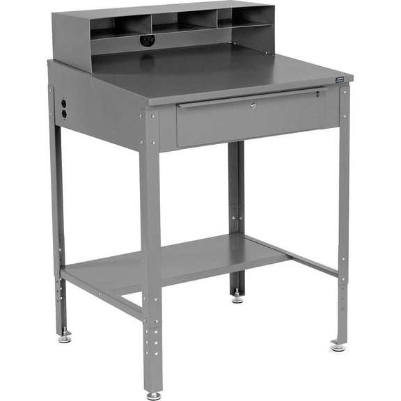 Shop Desk w Pigeonhole Compartments, Slope Top 34-1/2"W x 30"D x 38 to 42-1/2"H
