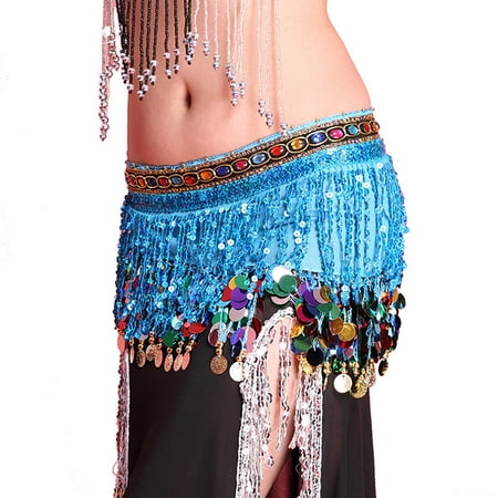 Belly Dance Dancing Tassel Belt - Women Belly Dance Hip Scarf Wrap Belt W/Coins Sequin Tassel Skirt