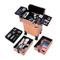 thumbnail image 2 of 4 in 1 Rolling Makeup Train Case, Professional Aluminum Makeup Travel Organizer Cosmetic Case, Cosmetology Caboodle Case on 360° Wheels, Beauty Storage Luggage Lockable(Rose Gold), 2 of 17