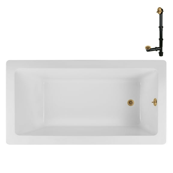 Streamline N-4080-706-BGL 66 in. x 34 in. Acrylic Soaking Drop-In Bathtub in Glossy White, With External Drain in Brushed Gold