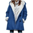 thumbnail image 2 of Winter Coats for Women 2024 Warm Sherpa Fleece Lined Jackets Plus Size Hooded Parka Faux Suede Pea Coat Outerwear,Womens Winter Coat Long Lined Horn Buckle Sherpa Jackets, 2 of 6