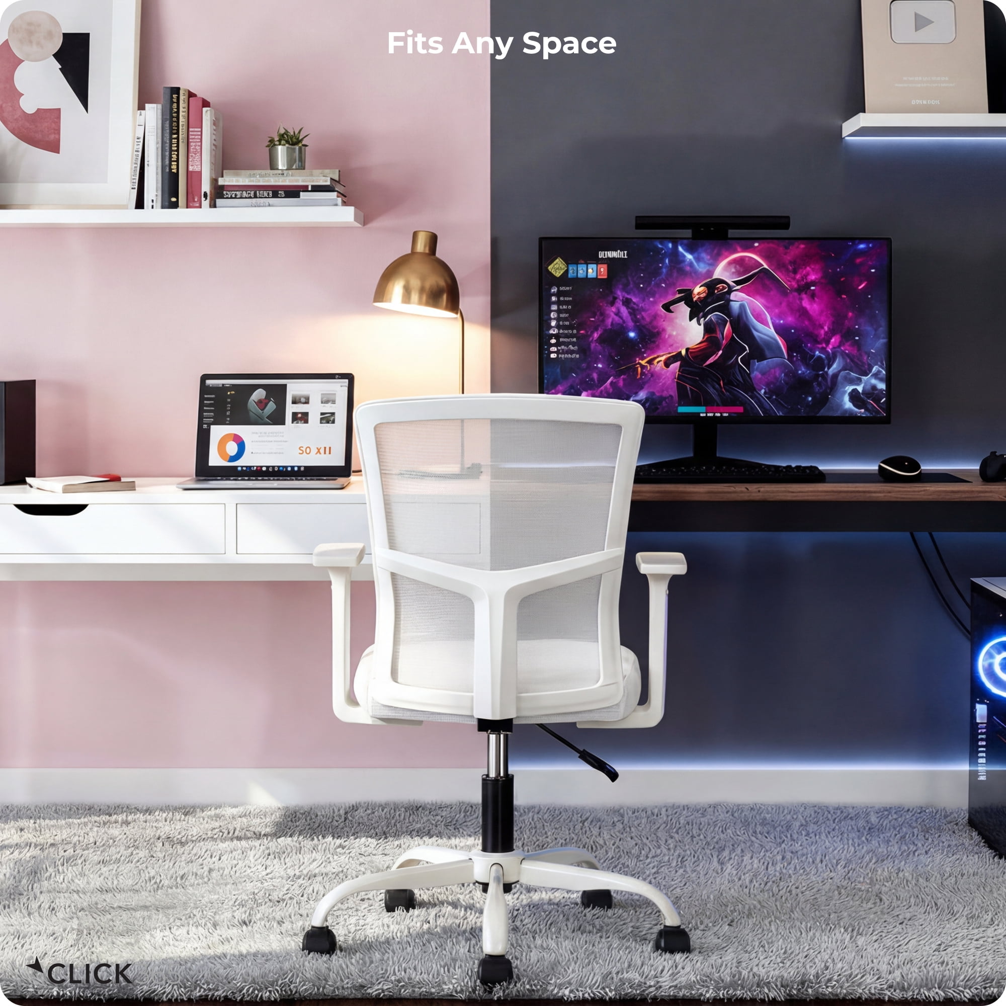 Click365 AeroCore M120 Adult Mesh Mid Back Indoor Residential Ergonomic Office Chairs, Off-White
