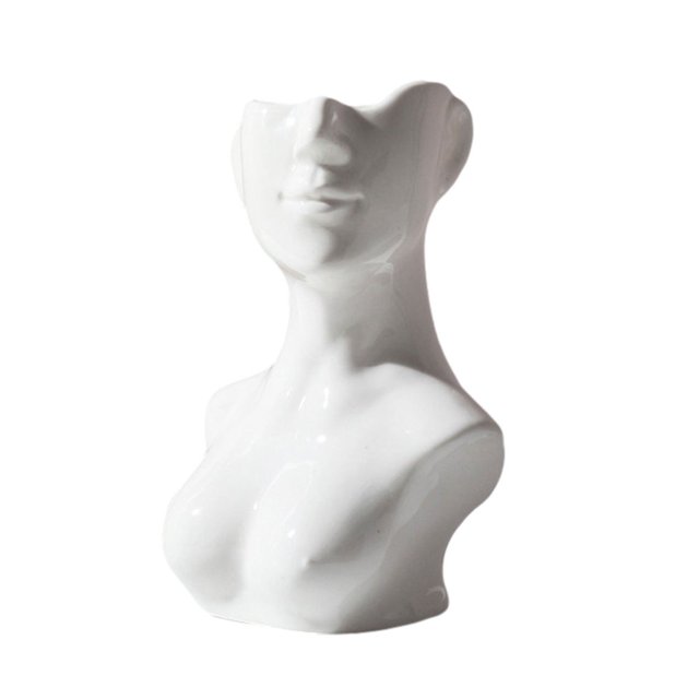 Ceramic Vase White Ceramic Female Solid Color Statue Head Flower Body Vase Handmade Modern Statue Art Flower Vase