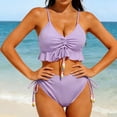thumbnail image 4 of Homenesgenics Swim Suits for Women 2026 Tankini Bikini Women Solid Color Sexy Backless Strap Bikini Swimsuit Ruffled Flounce One Piece Swimwear Pink M, 4 of 6