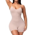thumbnail image 3 of Lu's Chic Women's Tummy Control Shapewear Bodysuit Seamless Butt Lifter Hip Enhancer Mid Thigh Slimmer Push Up Open Crotch Full Body Shaper Camisole Boyshorts Backless Spaghetti Strap Nude Small, 3 of 5