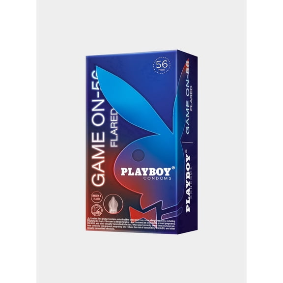 PLAYBOY GAME-ON FLARED Condoms – Flared Shape for Enhanced Comfort, Premium Lubricated Latex, Triple Tested, 56mm Nominal Width, 12 Count
