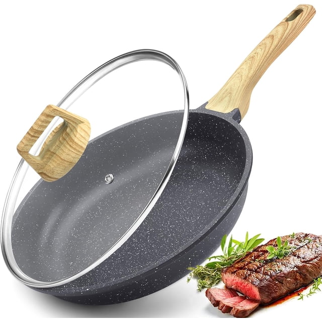 Poêle à Frire Antiadhésive - Poêles Antiadhésives en Granit Poêle à Omelette avec Poignée Résistante à la Chaleur Compatible avec Toutes les Cuisinières PFOA