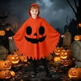 thumbnail image 2 of Arlun Halloween Pumpkin Face Capes for Kids Funny Cute Spooky Ghost Costume Hooded Cape Boys and Girls Soft Cozy Loose Sawtooth Hem Capelet for Dress up Cosplay Party F-Orange XS, 2 of 5