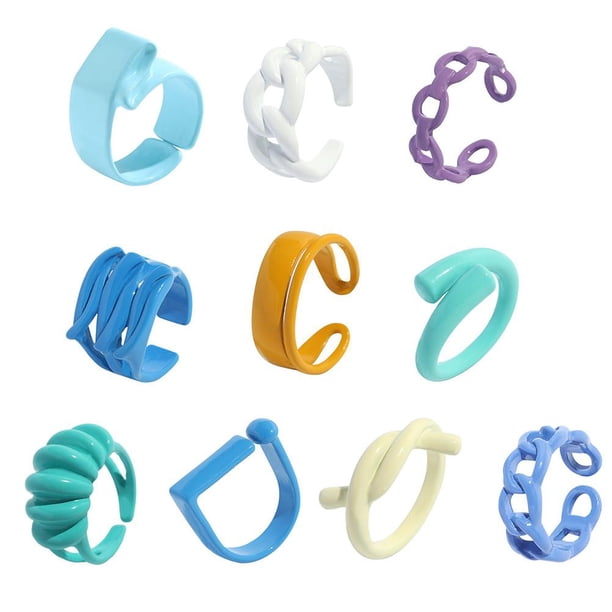 De Anillos De Aleación, Anillo Colorido, Anillo Pintado Irregular, Anillos Retro A La Moda, Anillo Grueso Apilable Para Mujeres Y Niñas 10 Uds matsuzay AP005774-00
