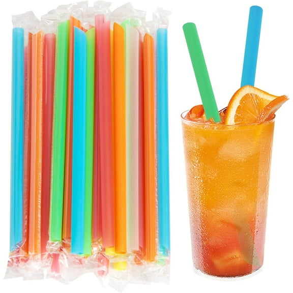 100 Pcs Colorful Pointed Design Disposable Straw, Individually Wrapped Plastic, Biodegradable, Durable and Eco friendly, Can be used for Birthday Parties, Gatherings, Parties（1.1*24cm/0.4*9.44inch)