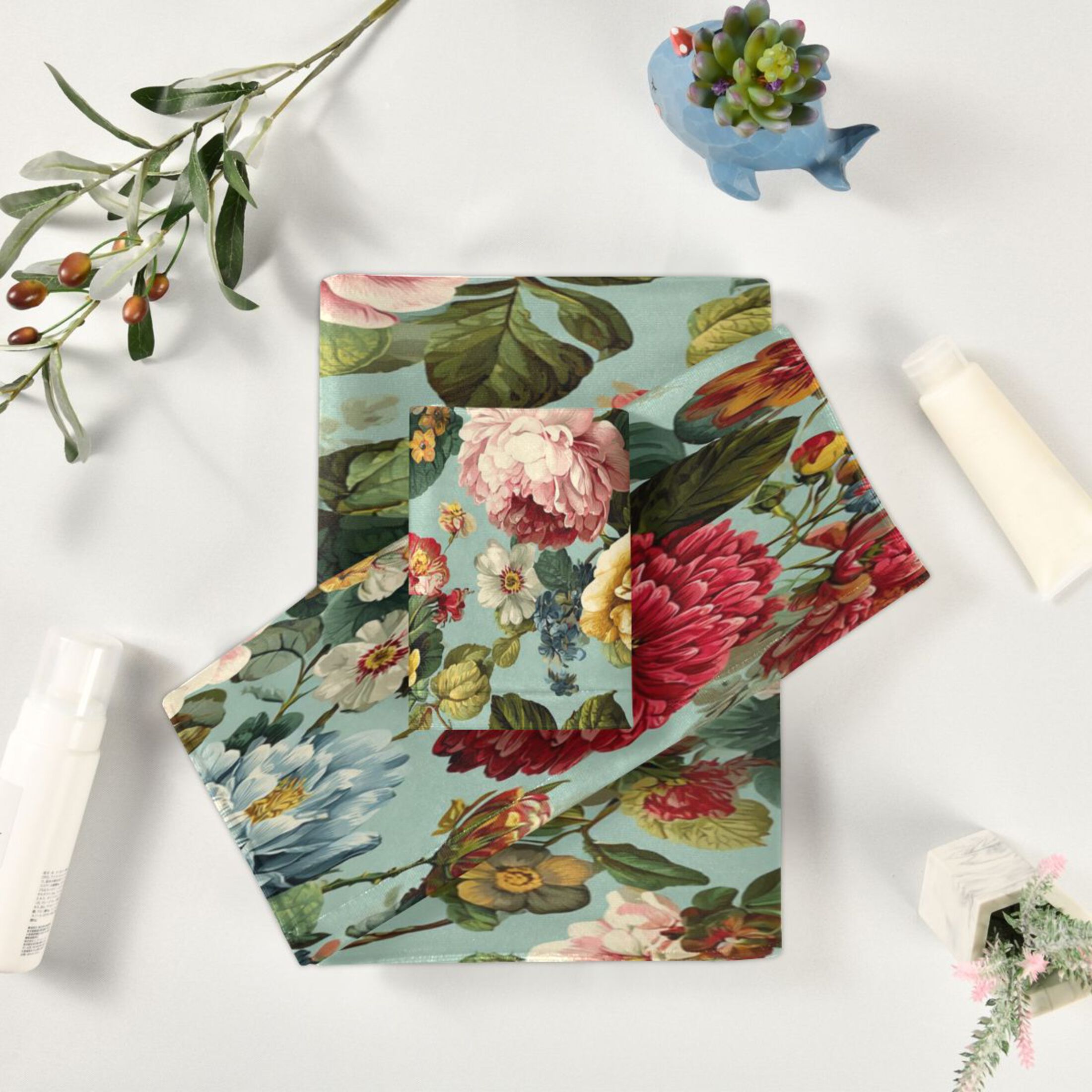 3 Piece Bath Towels Set Bath Towel, Hand Towel and Face Towel for Bathroom, Gym, Hotel Floral Pattern with Roses