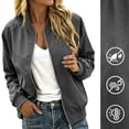 thumbnail image 2 of QIYAGBSA Jackets for Women Zip Up Stand Collar Lightweight Fall Casual Outerwear with Pockets (Dark Gray, S), 2 of 9