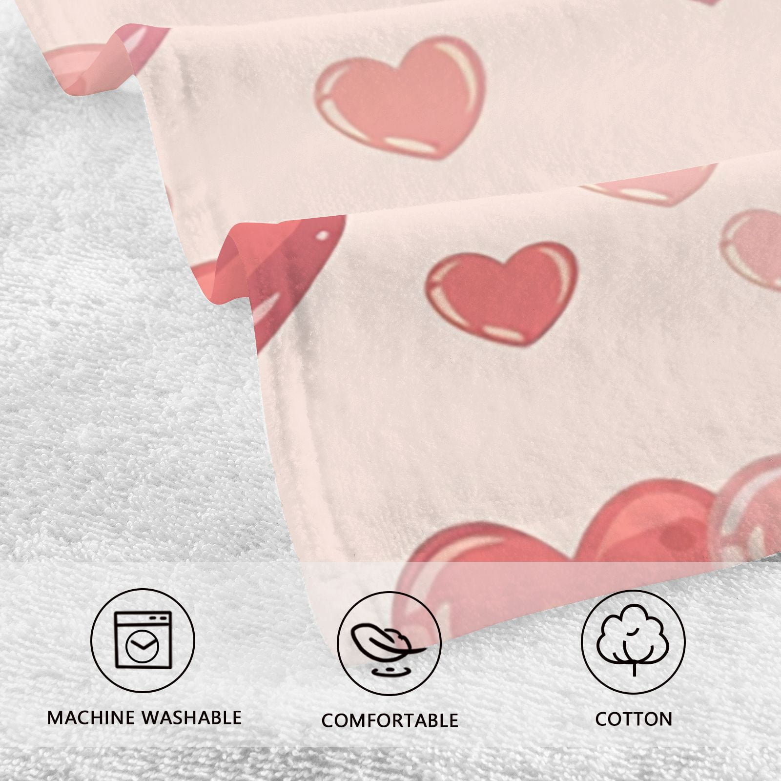 Red and Pink Hearts Hand Towels Cotton Bath Towels Large Face Towels Absorbent for Bathroom 2 Packs