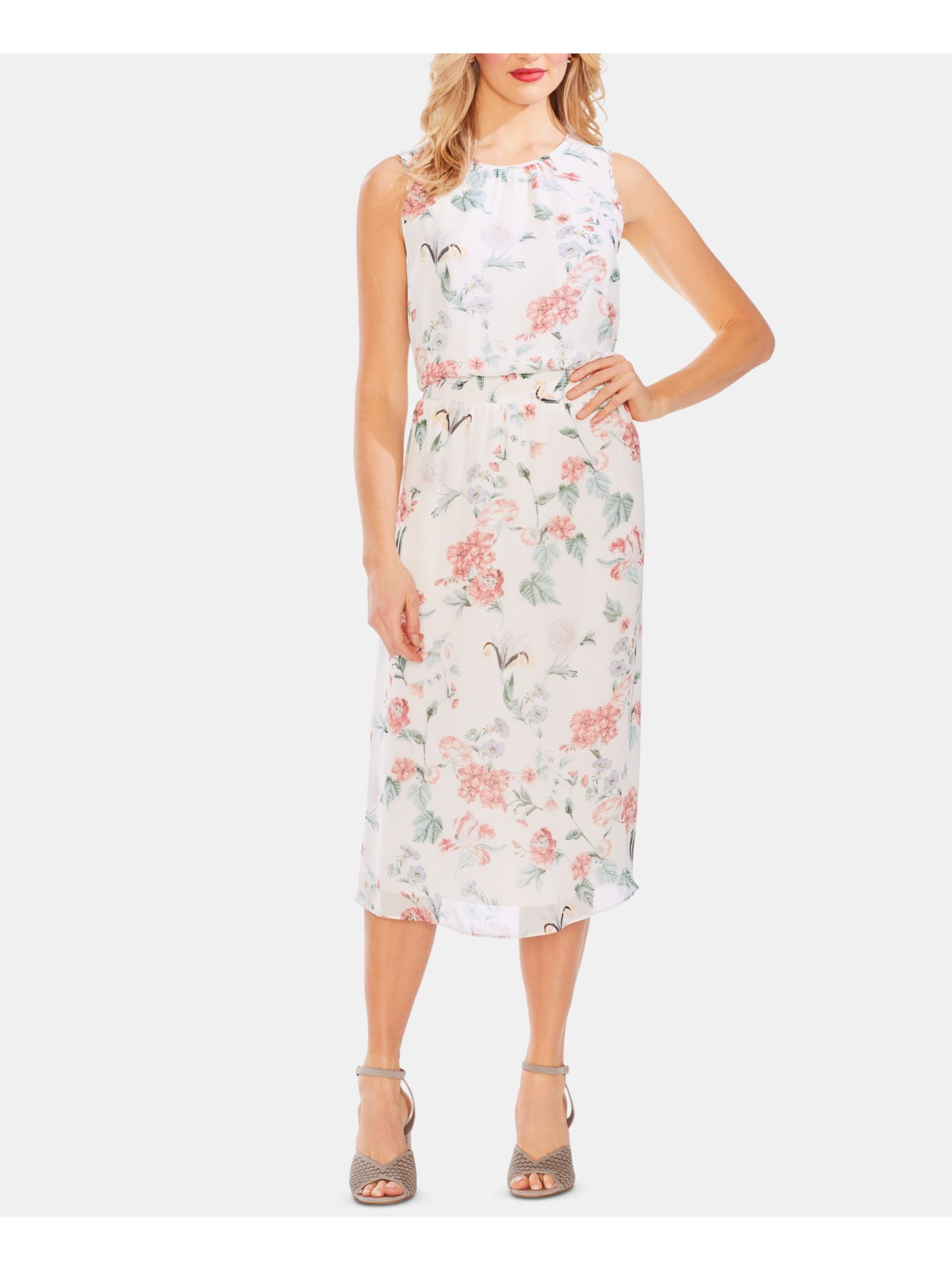 white floral sheath dress