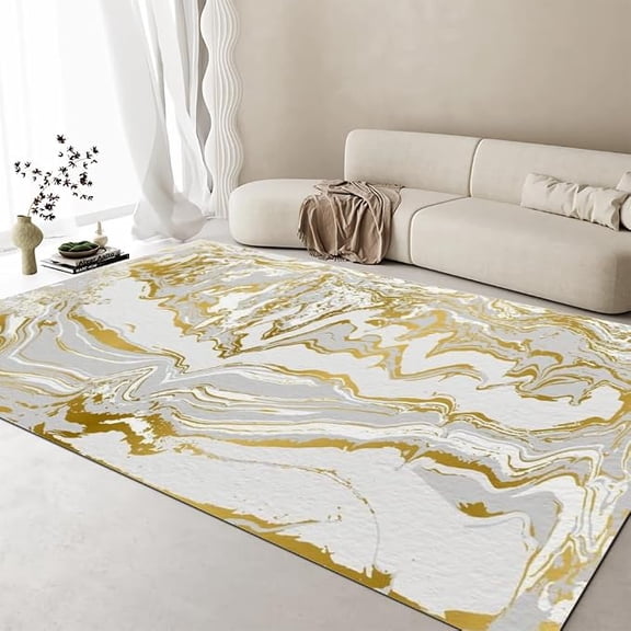 Golden Marble Area Rugs, Modern Abstract Art Indoor Non-Slip Rug, Upholstery Rug with Non-Slip Backing for Bedroom Living Room Dining Room 3 x 4ft