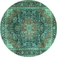 thumbnail image 1 of Ahgly Company Indoor Round Medallion Turquoise Blue Traditional Area Rugs, 4' Round, 1 of 4