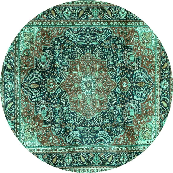 Ahgly Company Indoor Round Medallion Turquoise Blue Traditional Area Rugs, 4' Round