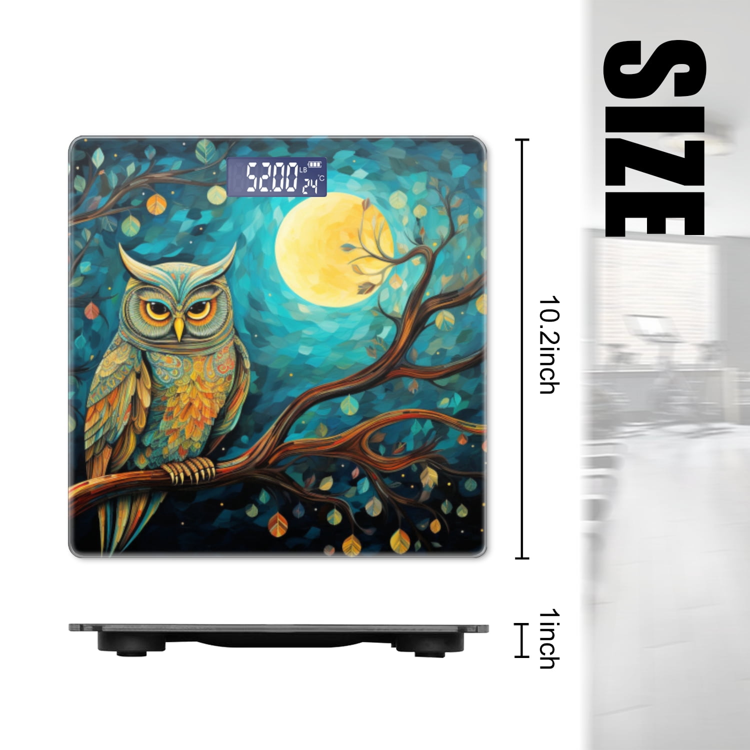 High Precision Body Weight Scale Smart Bathroom Scales with Large LCD Display(400lbs),Decorative for Bedroom-Owl Perched On The Branch Of Ancient Tree