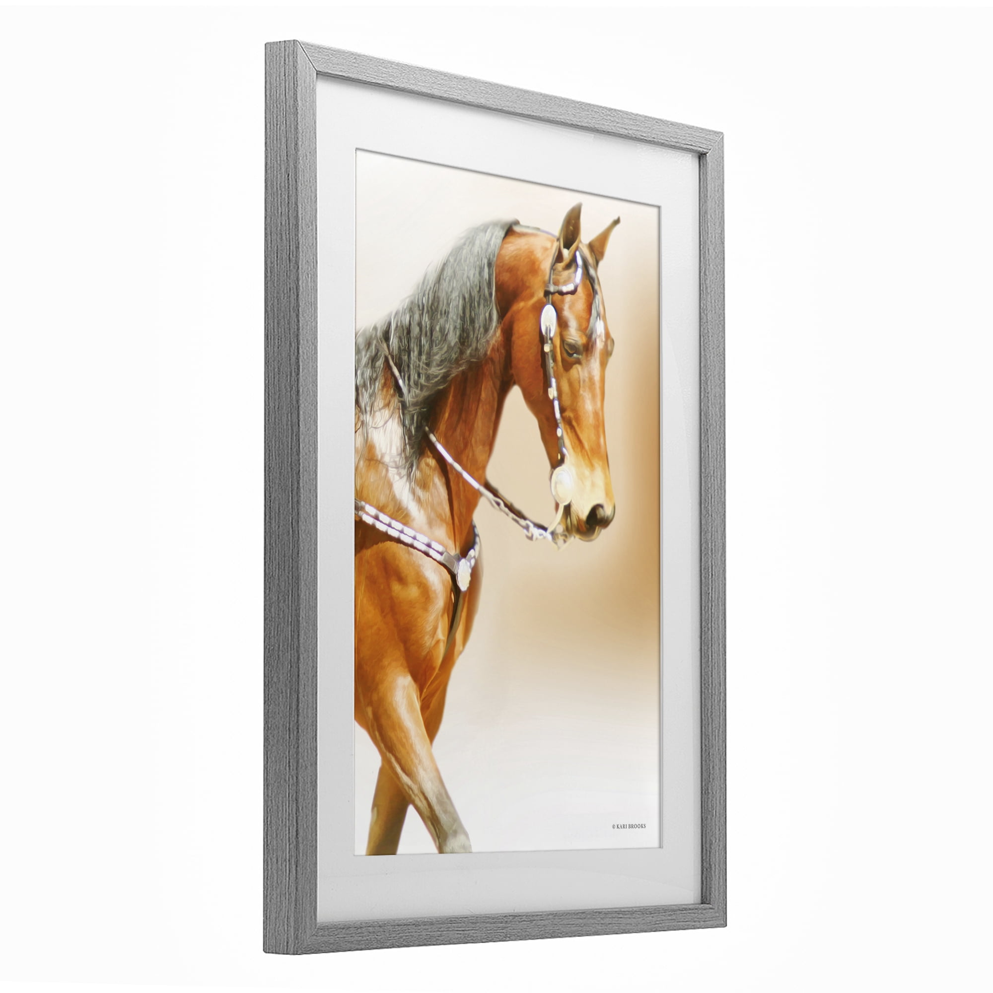 Stupell Industries Brown Majestic Horse Gray Framed Print Under Glass, design by Kari Brooks