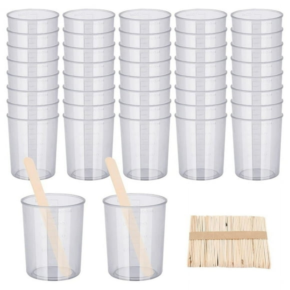 Kit de 90 Vasos Mezcladores de Epoxi, 40 Vasos Graduados, Vasos de Escala Transparente con Paquete de 50 Varillas de Madera para Mezclar, 100 Ml