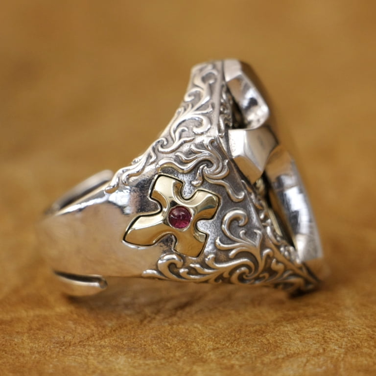 Brass Cross Shield 925 Sterling Silver Huge Cross Ring TA470 US