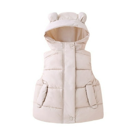 

Toddler Jackets for Girls Winter Warm Lightweight Bear Ears Hooded Sleeveless Padded Vest Waist Coat Girls Jackets 2T-3T