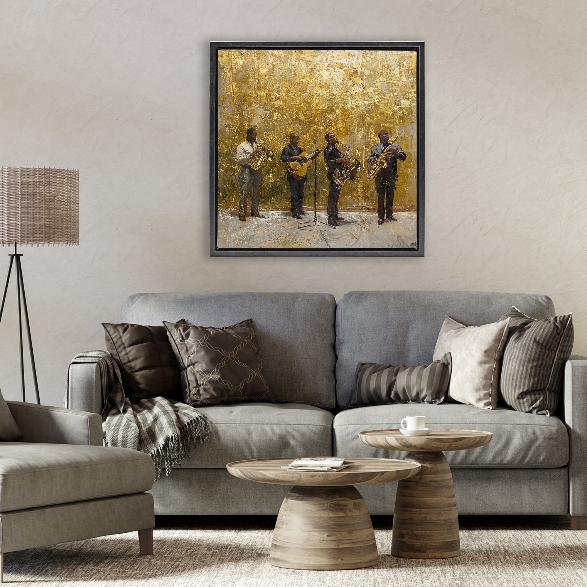 Golden Era Jazz Musicians Black Framed Floater Canvas Wall Art, design by Marta Wiley