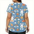 thumbnail image 4 of LTTVQM Women's Easter Scrub Tops 2026 Rabbits Eggs Print Cute Short Sleeve Tops Loose Fit V Neck Holiday Shirts with Pockets Sky Blue 2XL, 4 of 5